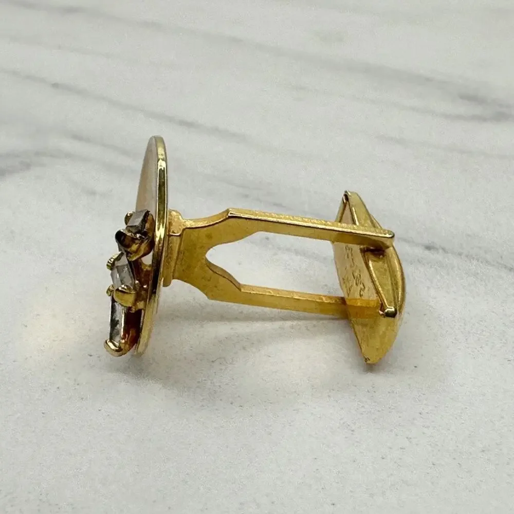 Vintage 1961 Pat 2974381 Rhinestone Gold Tone Oval Cufflink Single ✨